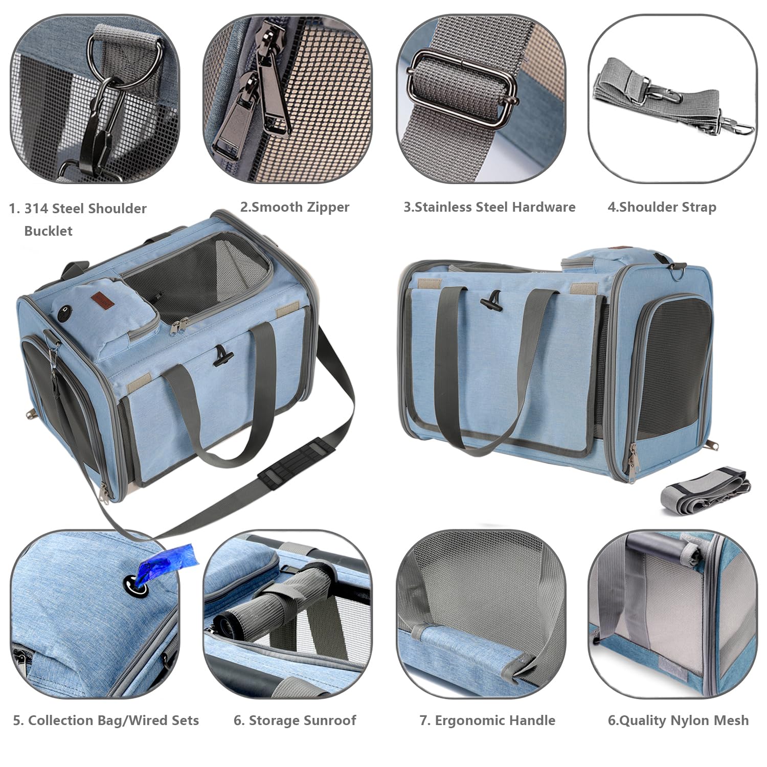 Patazone Cats Carrier Soft Small Dog Carriers for Small Dogs Blue Softsided Pet Carrier Airline Approved,Large Pocket,Breathable,Privacy Protection Pets Bag Travel Outdoor Kitties/Pups Bed