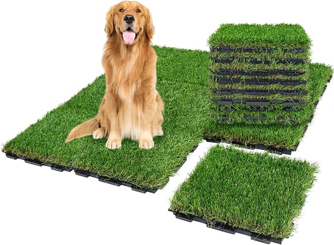 XLX TURF Interlocking Fake Grass Tiles Pad for Dogs Potty Training- 12" x 12" Pet Artificial Grass Squares with Drainage