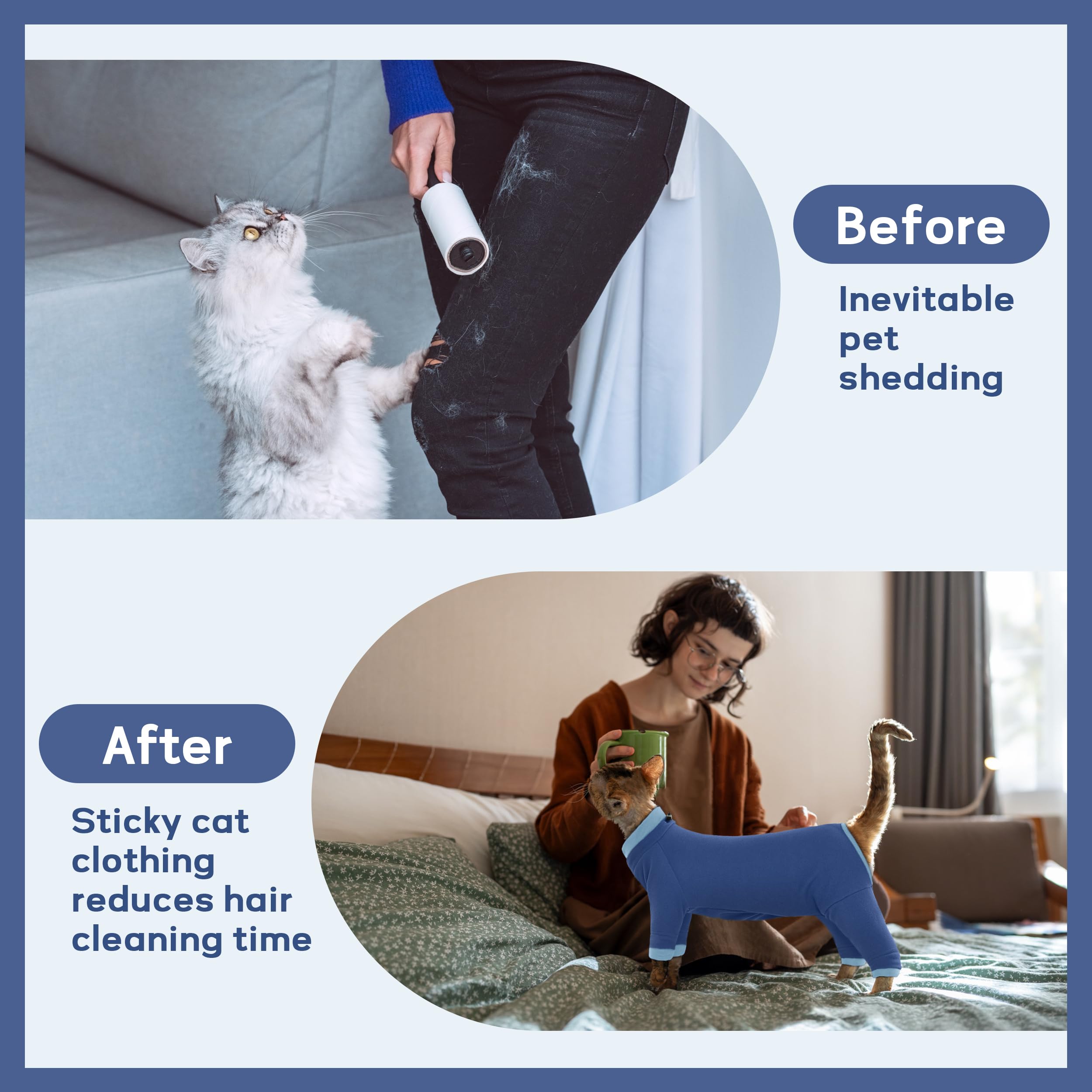 PUMYPOREITY Cat Hair Sticky Sweater, Recovery Suit - Breathable & Lightweight for Post-Surgery Protection, Cat Onsie Prevents Licking Wounds, Blue, 2XL
