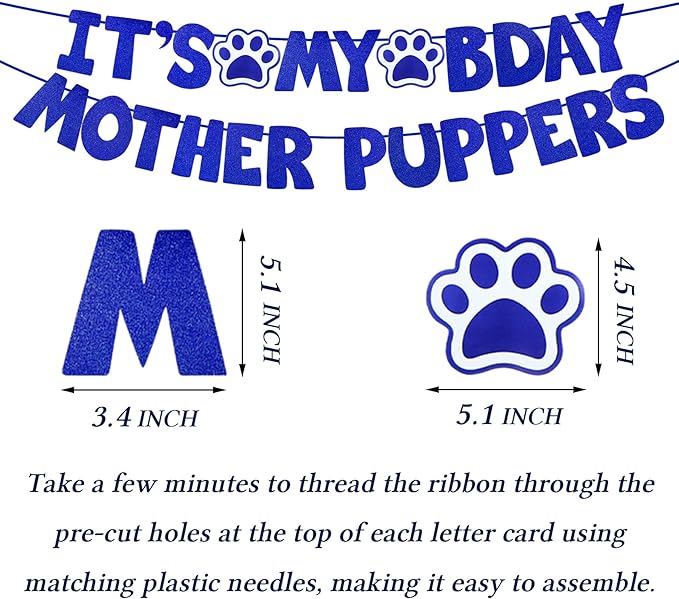 STMK Dog Birthday Decorations, Multi Sizes Dog Birthday Hat Dog Birthday Bandana Boy Bow Tie Birthday Numbers It’s My Bday Mother Puppers Banner for Medium Large Dogs Pets (Large, Blue)