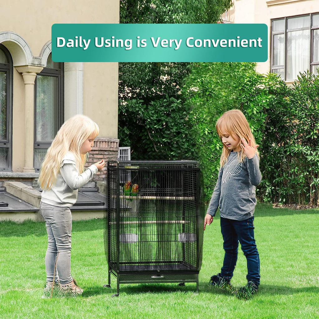DECKALY Bird Cage Seed Catcher, Seed Catcher Guard Net Cover, Parrot Nylon Mesh Net Cover, Universal Soft Airy Cage Net Stretchy Skirt for Round Square Cages (Solid-Black, 15.7" x87")