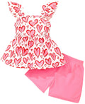 Popshion Girl's Summer 2 Piece Heart Outfits Short Sleeve Ruffle Top and Cute Print Shorts Sets Cute Clothing Set Size 5t/6849