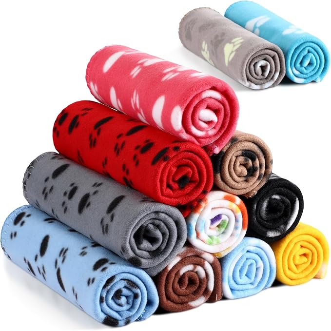 Tegeme 12 Pcs Fleece Blanket for Pet Dog Puppy,Cute Style,31 x 36 Inches