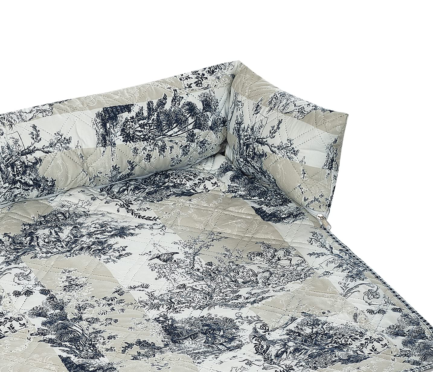 Brilliant Sunshine Quilted Calming Dog Bed Mat, Removable Washable Cover, Cushion Protector and Couch Covers for Dogs, Pets, Cats, Medium, Blue Beige Toile
