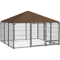 PawHut Outside Dog Kennel, 7' x 7' x 5' Puppy Play Pen with Canopy, Garden Playpen Fence Crate Enclosure Cage Rotating Bowl, for Dogs, Chickens, Ducks, Black