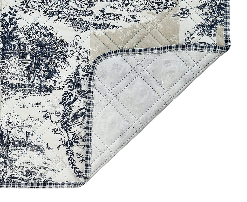 Brilliant Sunshine Quilted Calming Dog Bed Mat, Removable Washable Cover, Cushion Protector and Couch Covers for Dogs, Pets, Cats, Medium, Blue Beige Toile