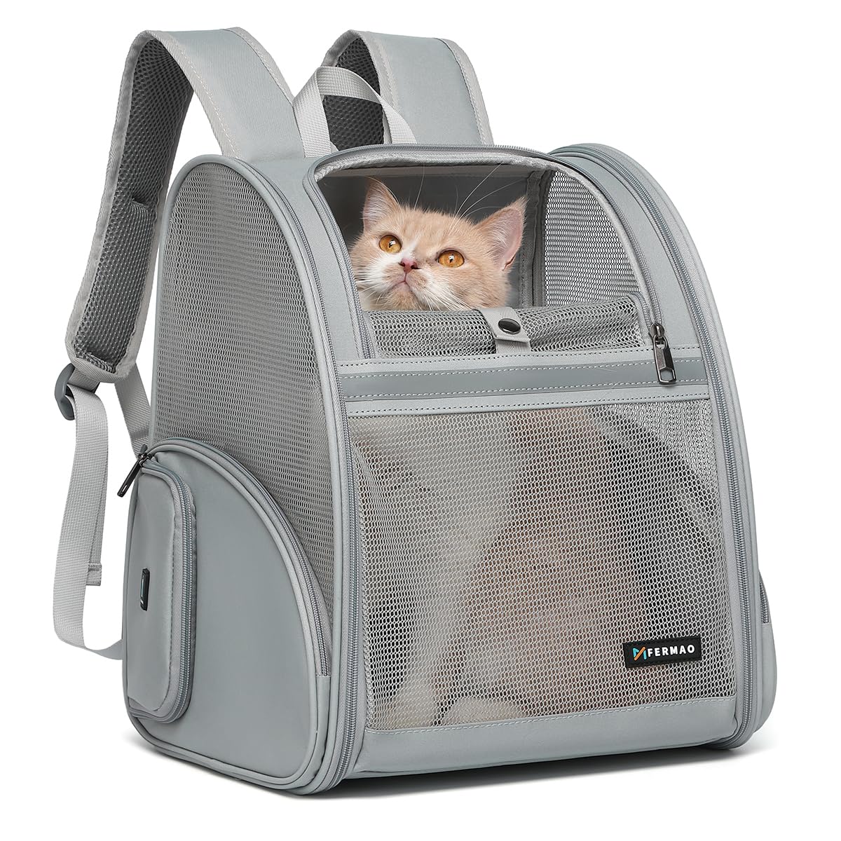 Cat Backpack Carrier for Small Dogs and Medium cat Puppy Kitten Bunny Pet Carrier Backpack Collapsible with Fully Ventilated Mesh with Safety Leash (Khaki, 12.9" L x 10.62" W x 15.5" H - M)