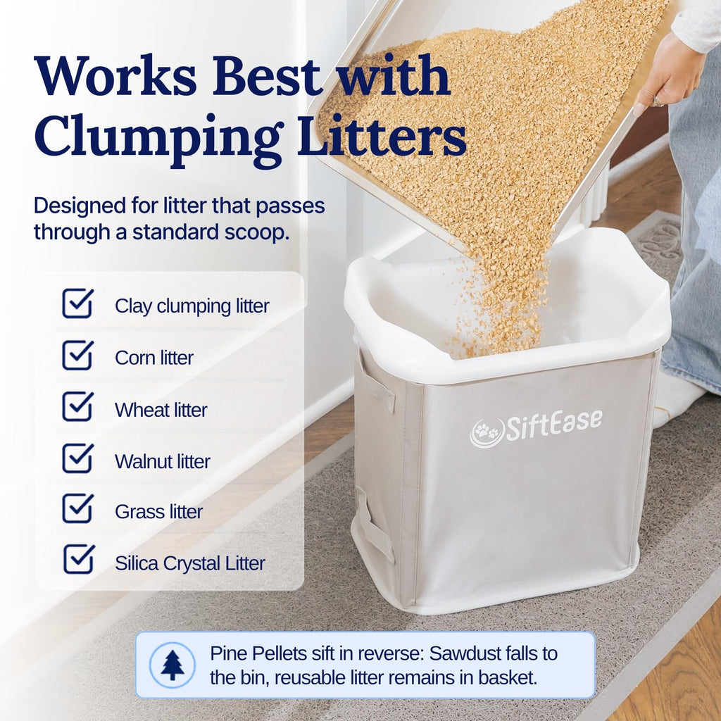 Cat Litter Sifter - SiftEase Litter Box Sifting, Fast & Easy Scoop Free Cleaner, Large Sifter with Bin for Longer Lasting Litter (Dark Grey)