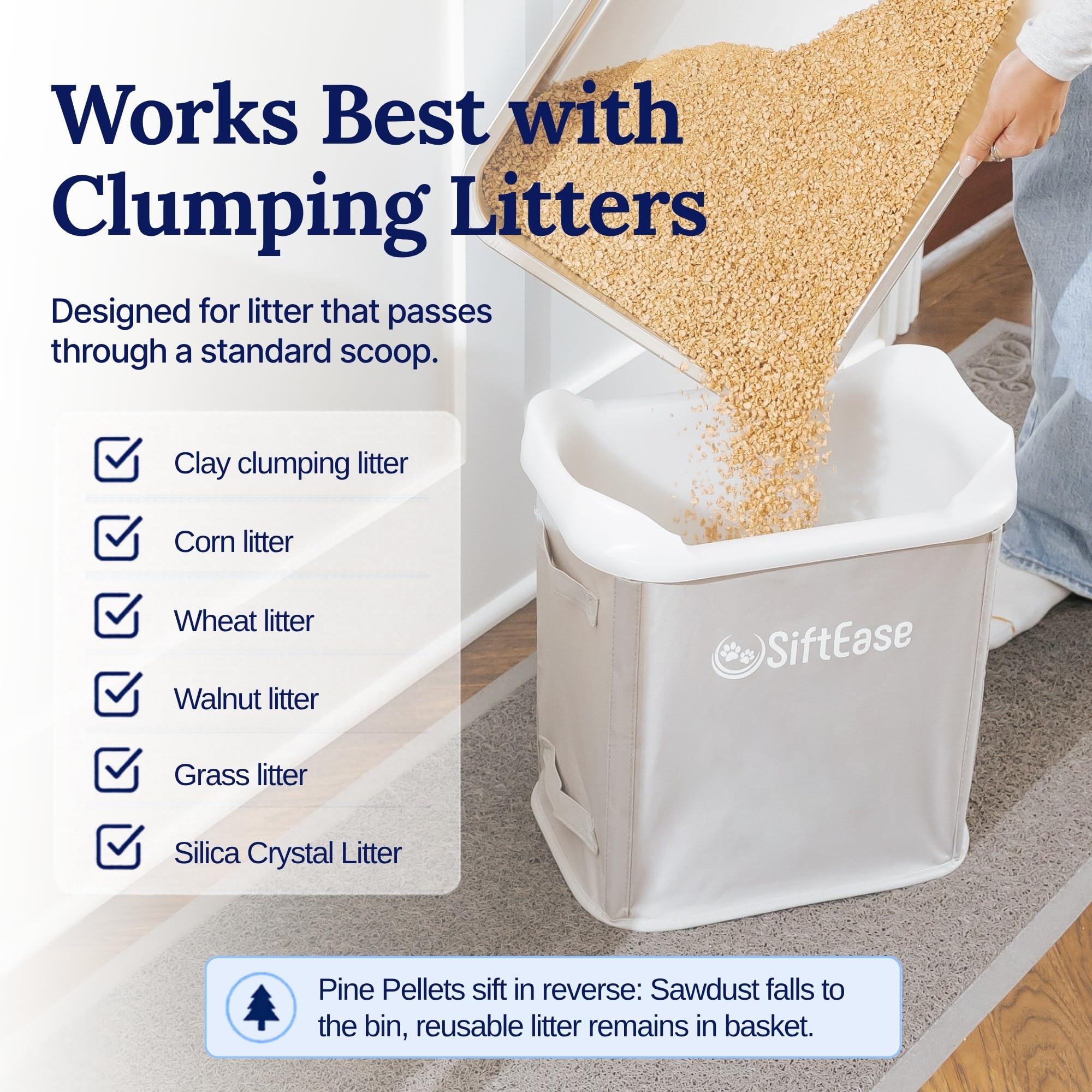 Cat Litter Sifter - SiftEase Litter Box Sifting, Fast & Easy Scoop Free Cleaner, Large Sifter with Bin for Longer Lasting Litter (Dark Grey)