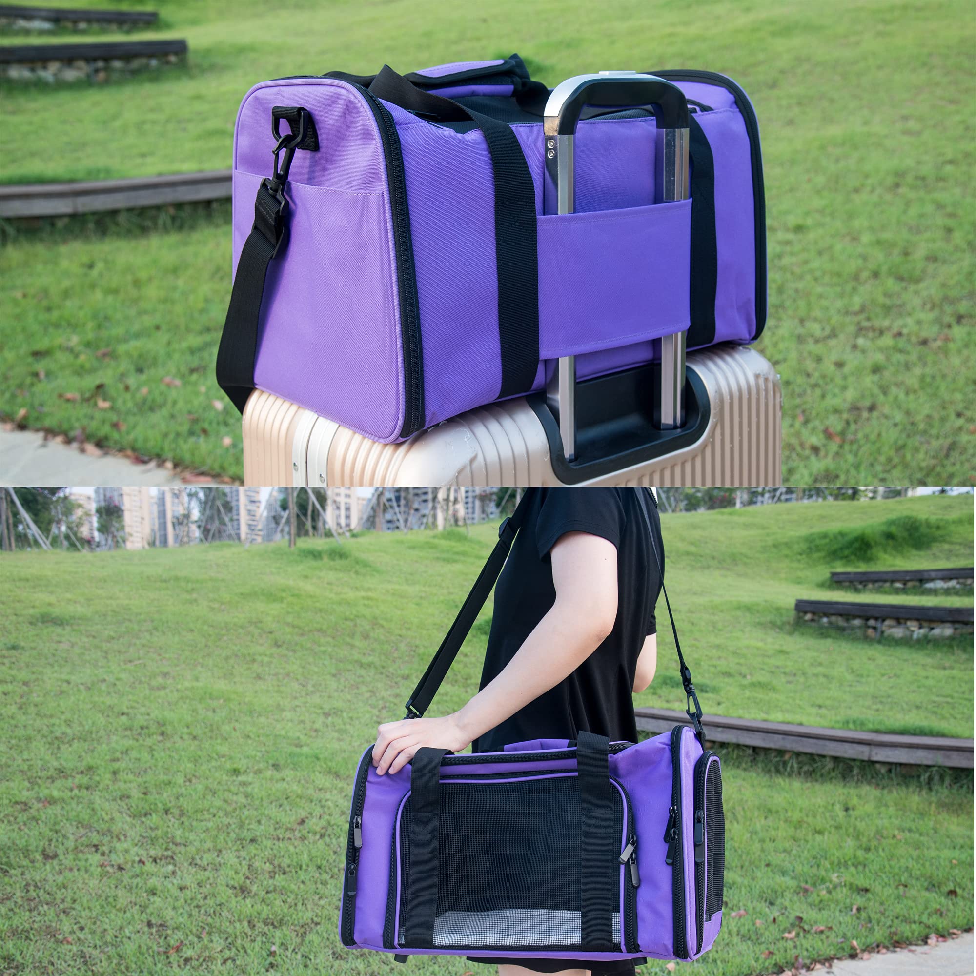 NextFri Soft Sided Carrier for Small Medium Cats Dogs,TSA Airline Approved Collapsible Travel Pet Carrier Medium Purple
