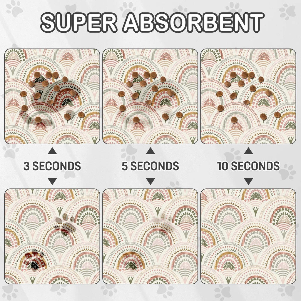 Dog Food Mat for Pet Cat Food Mat, Boho Absorbent Quick Dry Dog Bowl Mats for Food and Water, Non-Slip Cat Pet Feeding Mats for Floor Placemats 12"x20"