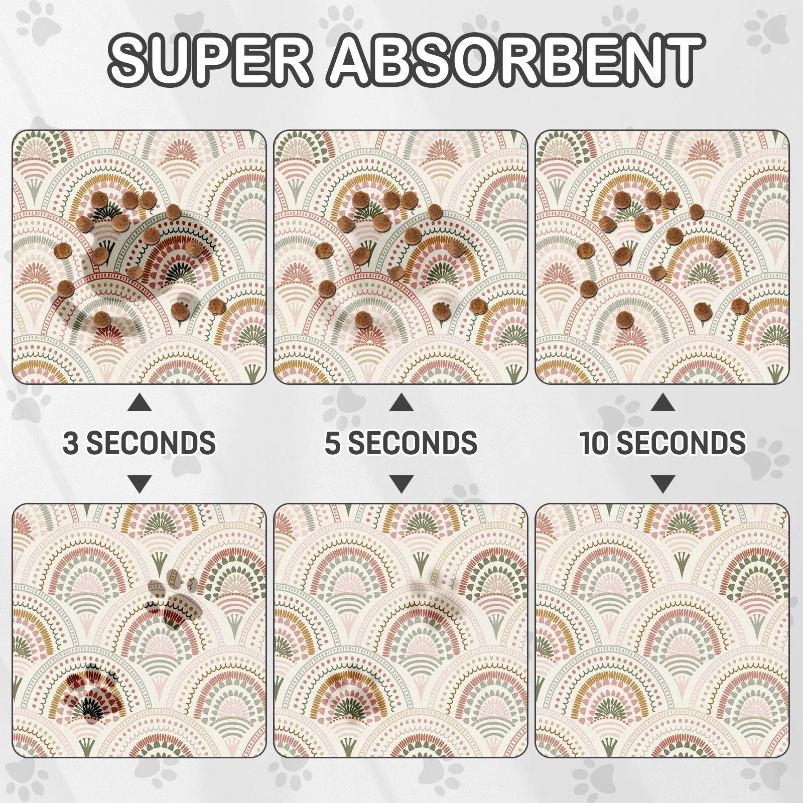 Dog Food Mat for Pet Cat Food Mat, Boho Absorbent Quick Dry Dog Bowl Mats for Food and Water, Non-Slip Cat Pet Feeding Mats for Floor Placemats 12"x20"