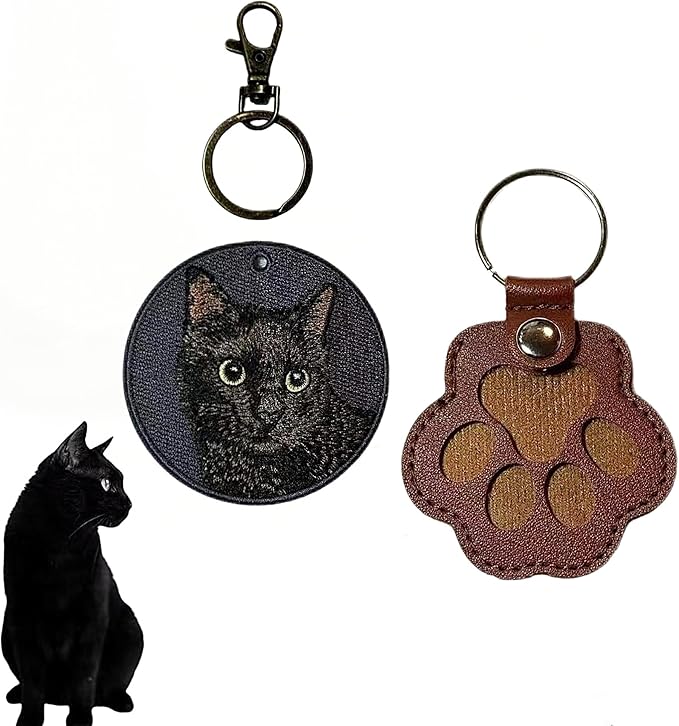 3PCS Cats & Dogs Pet Paw Print Keychain – White Leather Memorial Keychain Holds Pet Fur, Pet Lover Gift (2.36” x 2.17”) (White)