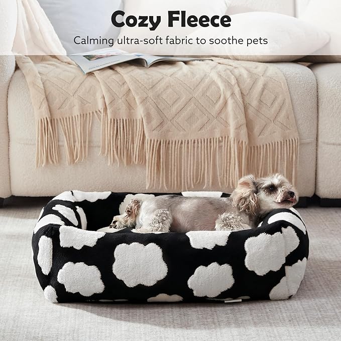 JOEJOY XL Dog Beds Large Sized Dog, Rectangle Washable Orthopedic Pet Bed with Removable Zipper Cover, Cute Soft Calming Puppy Pet Bed with Jacquard Shaggy Plush & Non Skid Bottom