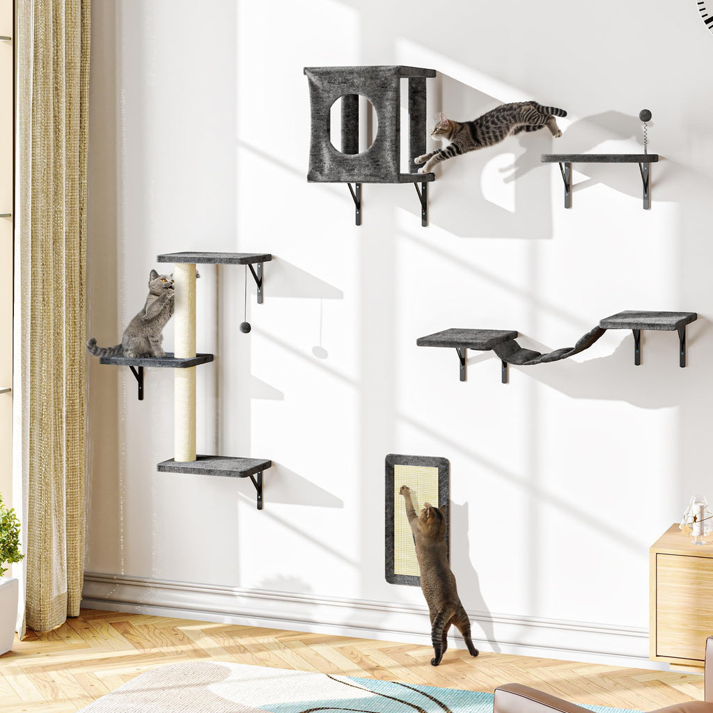 Cat Wall Shelves, 10-in-1 Wall-Mounted Cat Furniture Set