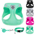 PUPTECK Adjustable Dog Harness Collar and Leash Set Step in No Pull Pet Harness for Small Medium Dogs Puppy and Cats Outdoor Walking Running, Soft Mesh Padded Reflective Vest Harnesses, Solid Green XS