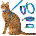 Kaazylab Cat Harness and Leash Set with Matching Collar – Escape Proof Harness for Cats, Adjustable & Lightweight, Tropical Hawaiian Leaf Print, Easy Wear for Outdoor Walking & Training