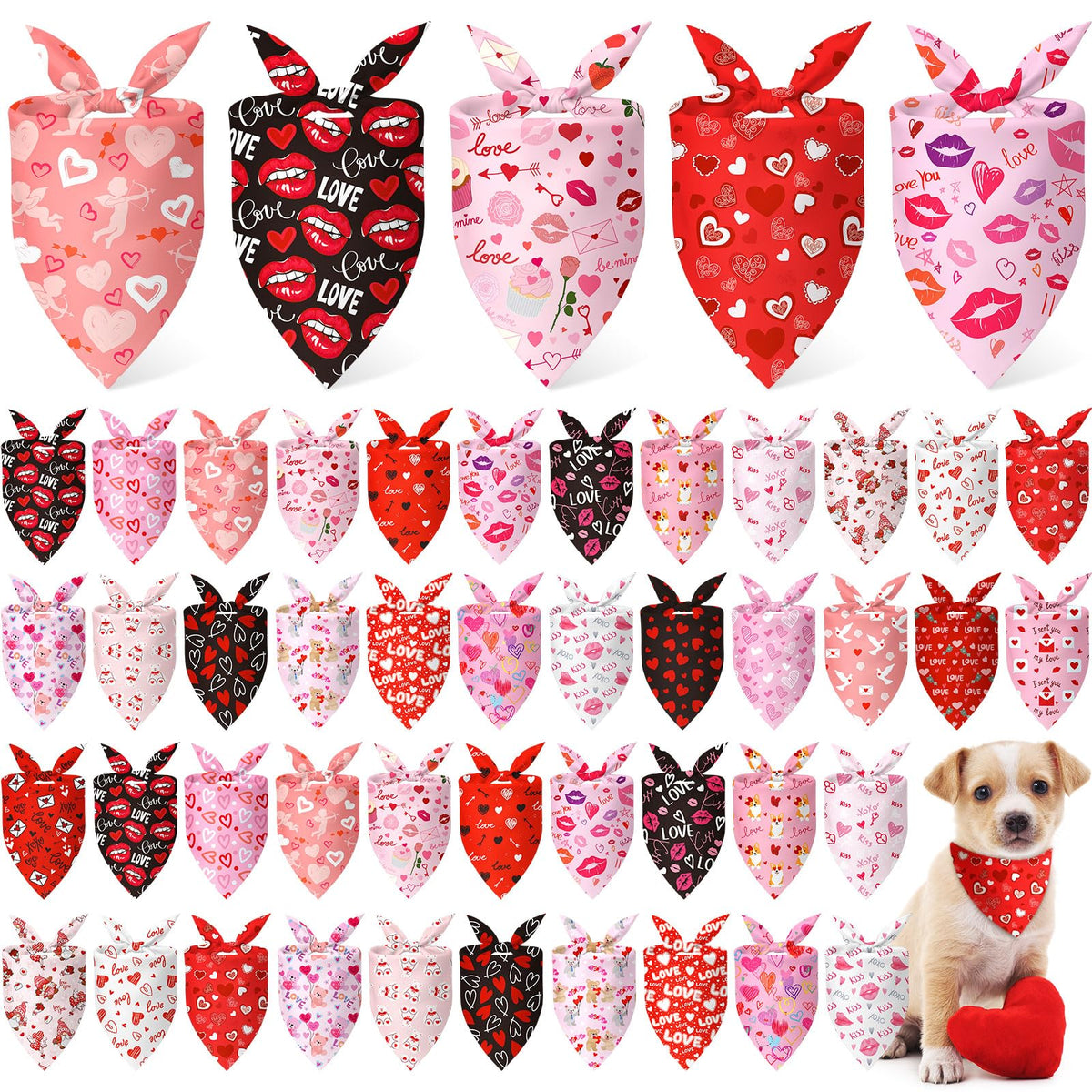 Abbylike 50 Pcs Paw Print Dog Bandanas Bulk, Halloween & Birthday Party