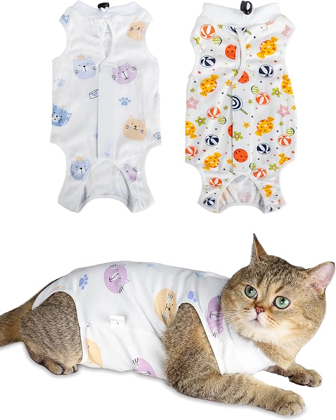 ANWA 2 Pack Cat Recovery Suit - Breathable Cat Onesie for Cats After Surgery Female, Kitten Surgery Recovery Suit Female Abdominal Wound