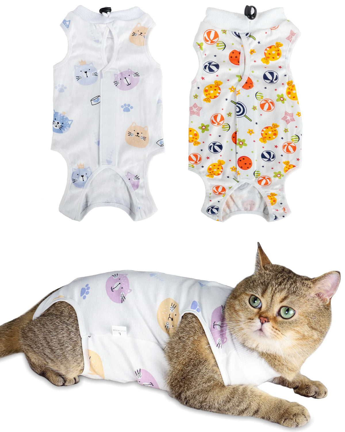 ANWA 2 Pack Cat Recovery Suit Female, Breathable Cat Surgery Recovery Suits