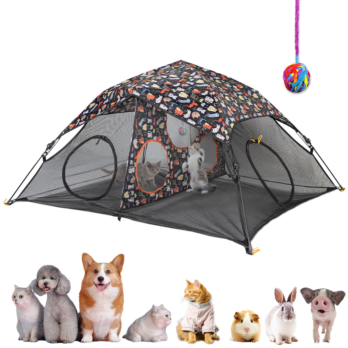 Outdoor Cat Play Tent for Indoors and Outdoors (X- Large Portable Pet House, Outdoor Cat Enclosure for Cats, Rabbits and Small Animals Easy to Connect with Run Tunnels, Cubes (Patented)