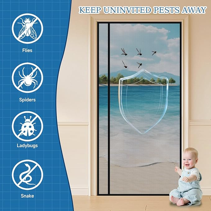 LONGEAS Magnetic Screen Door Left Right Side Opening Upgraded PET Mesh Greater Than Fiberglass and Polyester,Keep Bugs Out,Pet & Kid Friendly,Suitable for Sliding Doors,Patio French Doors-60" X 80"