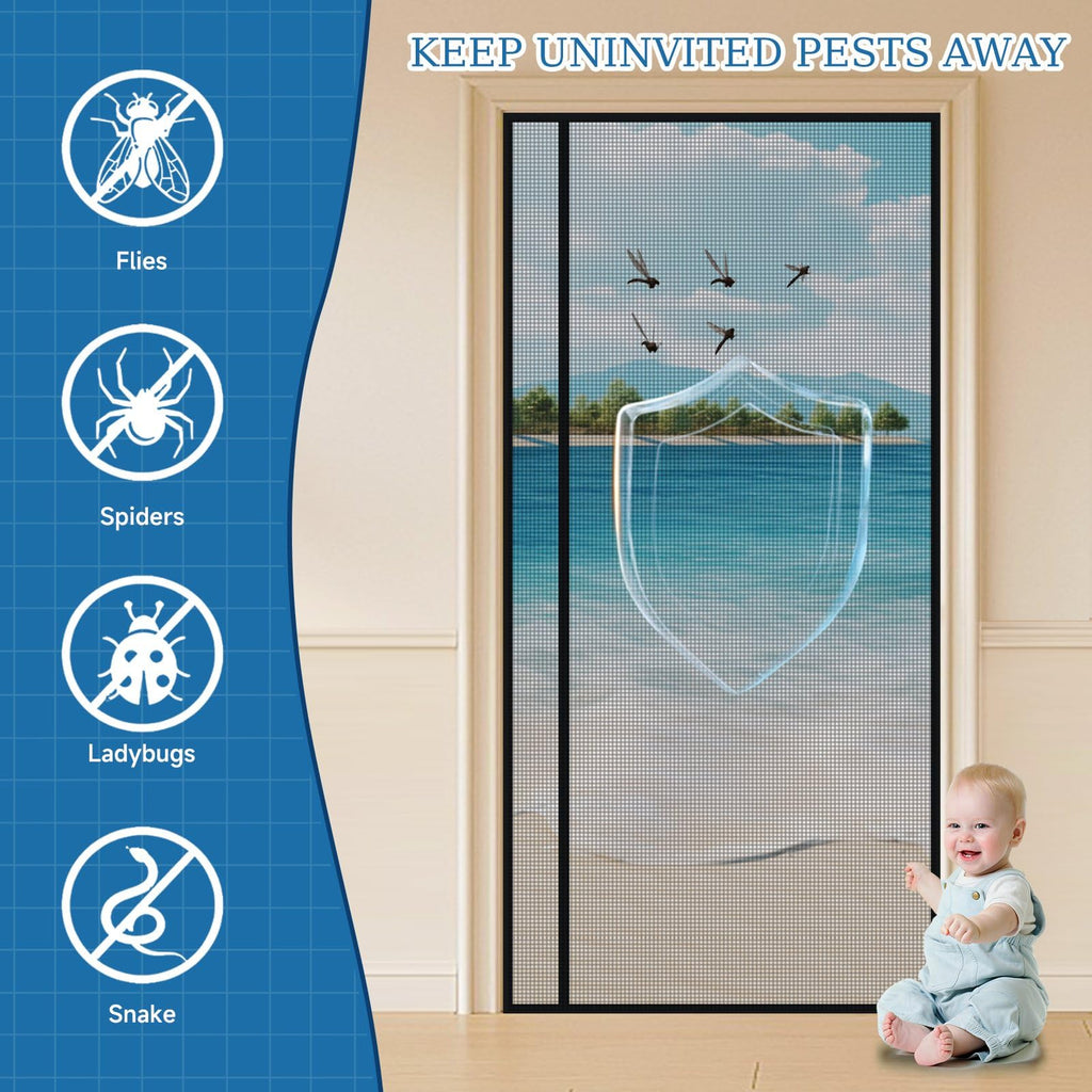Magnetic Screen Door Mesh Left Right Side Opening Upgraded PET Material Mesh Stronger Than Fiberglass and Polyester,Keep Bugs Out,Pet & Kid Friendly Fit Door Size 74"X80",Screen Size 76''X82''