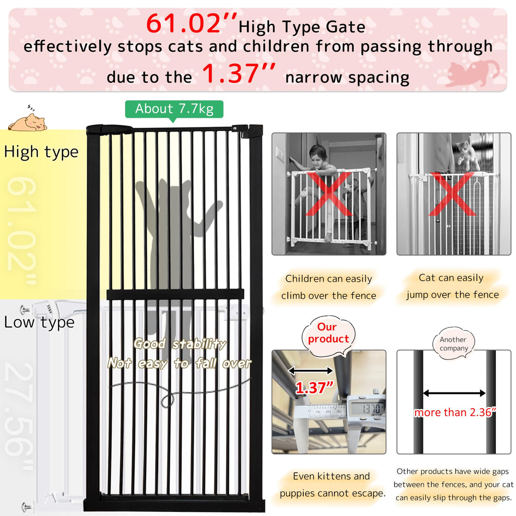 Lumizone 61.02" Extra Tall Pet Gate for Cat Dog 30.12"-34.05" Wide Black