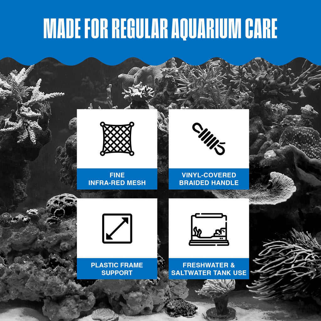 Penn-Plax Infra-Red Quick-Net Aquarium Fish Net - 8 x 6 in Fine Mesh, 10 in Vinyl-Covered Braided Handle - Small Aquarium Cleaning Tool for Gentle Fish Handling - Freshwater & Saltwater Tanks - Red