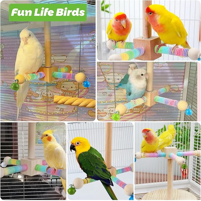 HOORITO Bird Perch Toy,360°Interactive Rotating Bird Perches for Cage,2-in-1 Wooden Stand Can be Used Inside&Outside Cage,Parrot Toys for Parakeets Lovebirds Conures Budgies Cockatiels