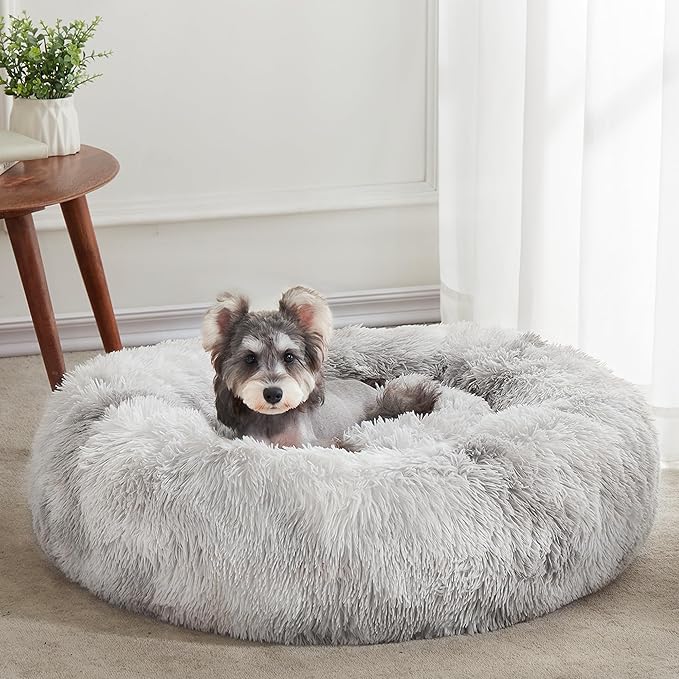 WESTERN HOME WH Calming Dog Bed & Cat Bed, Anti-Anxiety Donut Dog Cuddler Bed, Warming Cozy Soft Dog Round Bed, Fluffy Faux Fur Plush Dog Cat Cushion Bed for Small Medium Dogs and Cats