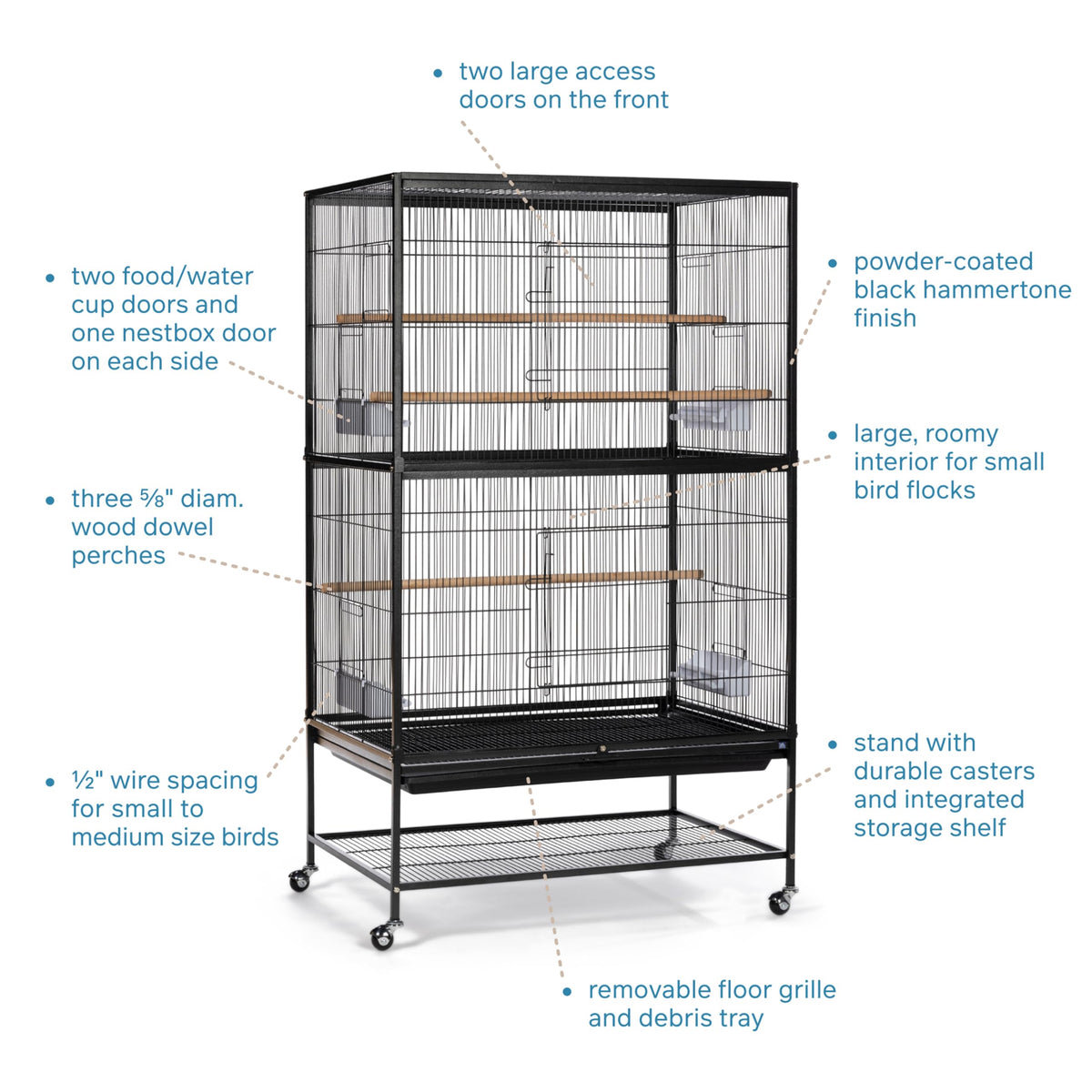Prevue Pet Products Wrought Iron Flight Cage with Stand, Large Birdcage for Pets, Metal Cage Standing Birdcage, Black Hammertone Finish
