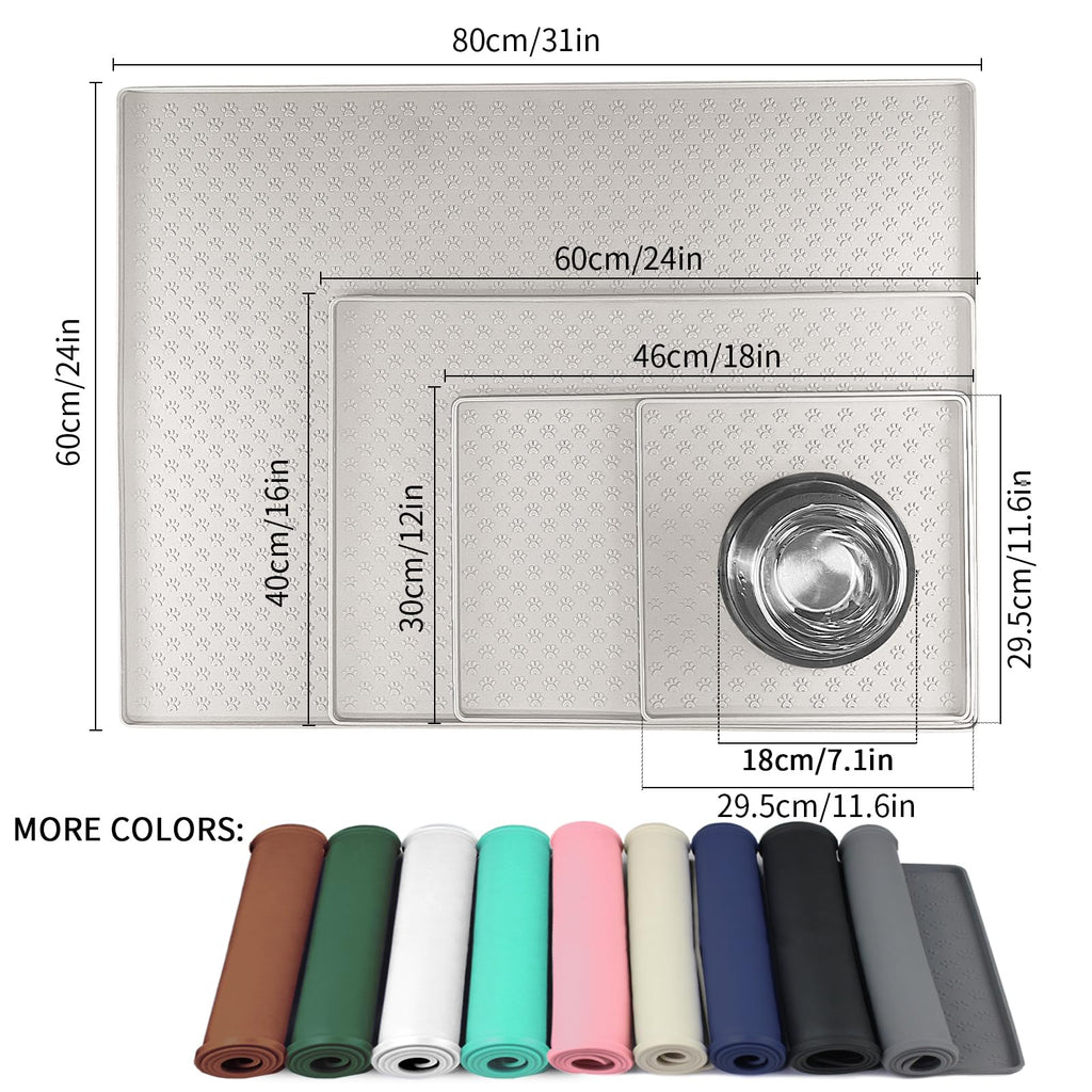 Ptlom Dog Food Mat Anti-Slip Bowl Mats for Food and Water, Waterproof Silicone Pet Placemat with High Raised Edges, Non-Slip Puppy Feeding Tray for Small, Medium Large Cats Dogs, Cream, 11.8"x11.8"