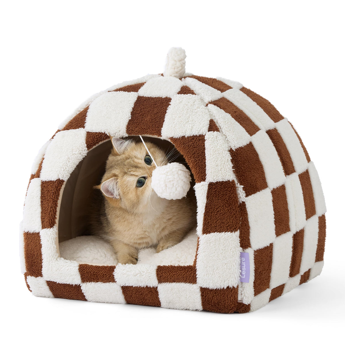 Lesure 2in1 Cute Cat House for Kitten with Washable Cushioned Pillow,16in