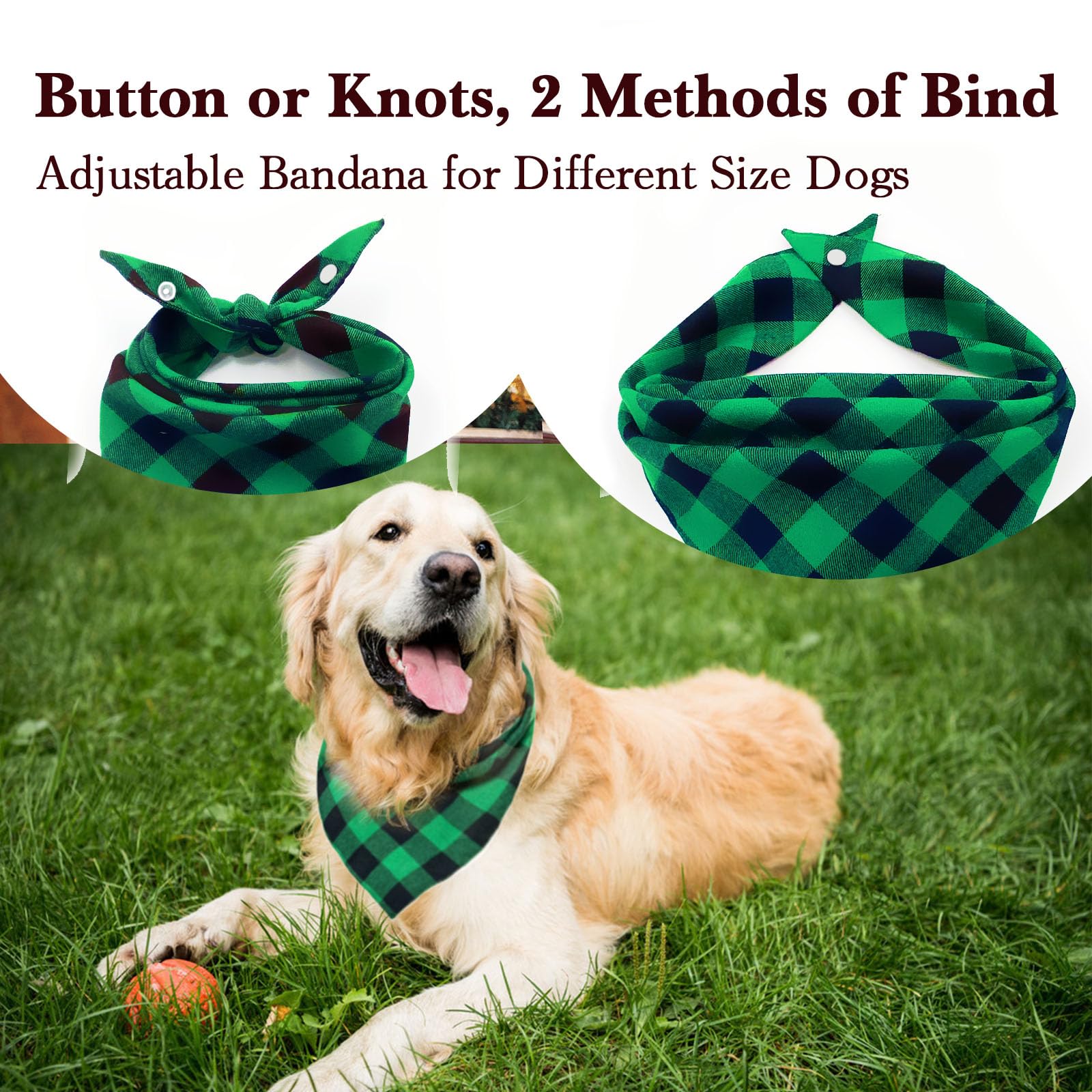 Christmas Plaid Dog Bandana with Button, Fall Dual Layer Soft Cotton Triangle Dog Scarf Kerchief Washable Girl Boy Dog Bandanas Adjustable Accessories for Small Medium Large Extra Large Dog Puppy Pet