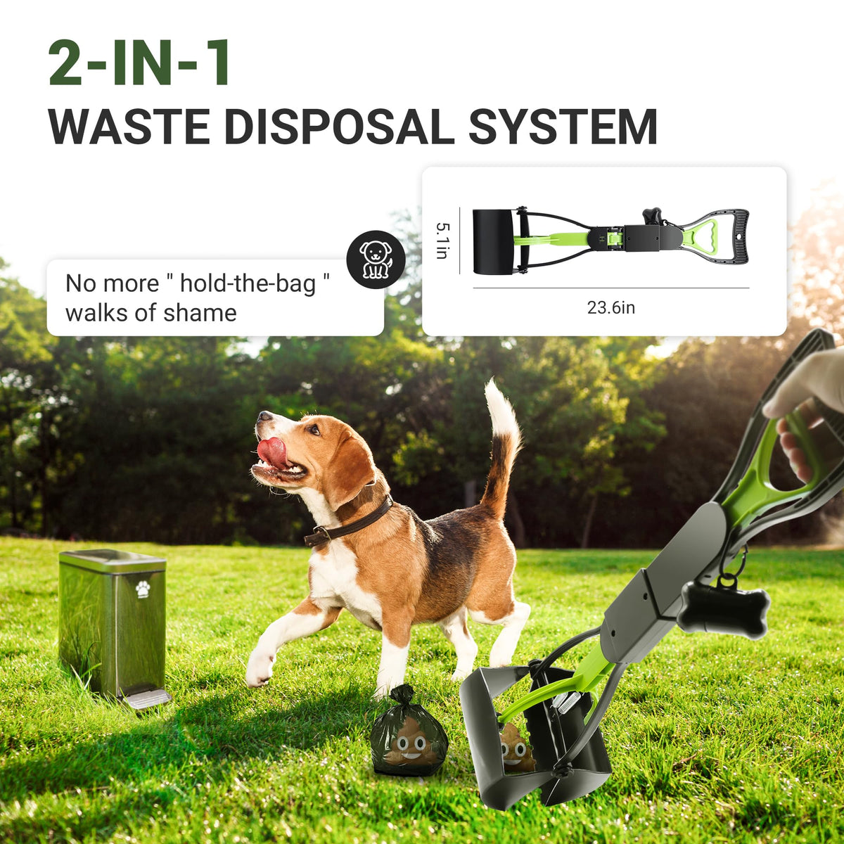 Dog Poop Trash Can with Scooper, 12L Outdoor Metal Waste Bin for Yard