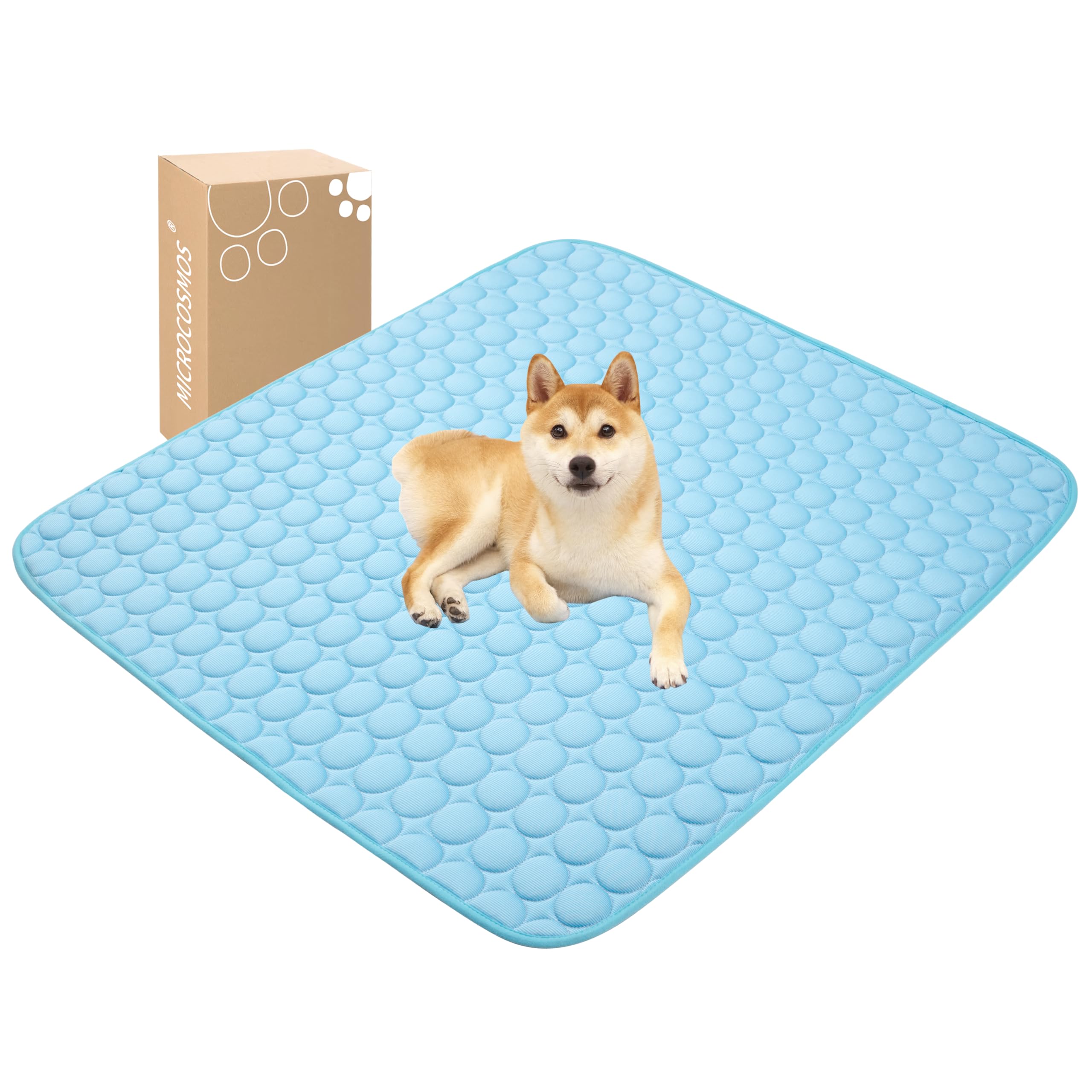 MICROCOSMOS Summer Cooling Mat & Sleeping Pad- Water Absorption Top, Materials Safe, Easy Carry, EZ Clean. Keep Cooling for Pets, Kids and Adults.(Blue, 48" x48")