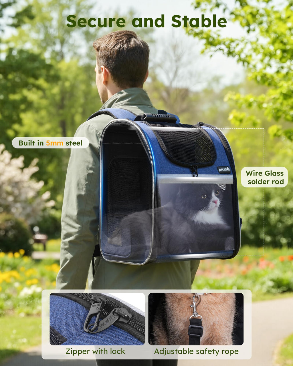 pecute Cat Backpack Visiable, Cat Carrier Expandable with Acrylic Window
