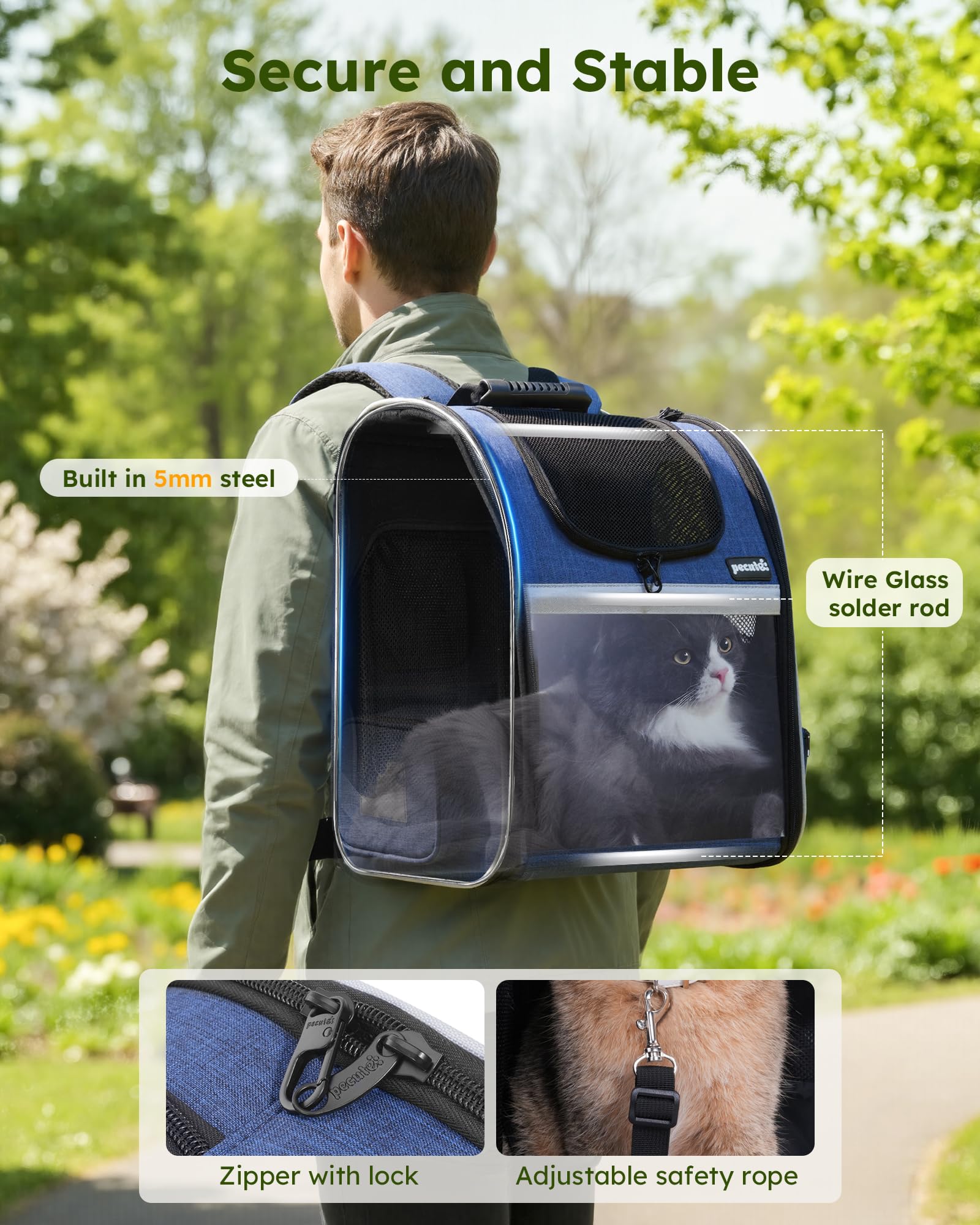 pecute Cat Backpack Visiable, Cat Carrier Expandable with Acrylic Window