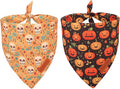 PTDECOR Halloween Dog Bandana, Skeleton Pumpkin Reversible Holiday Dog Scarf, Triangle Halloween Bandanas for Small Dogs Puppies Cats(Small)