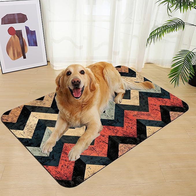 Vintage Plaid Pet Food Mat for Cats and Dogs–Absorbent Quick Dry Feeding Placemat, Non Slip Rubber Base, Waterproof Bowl Mat for Indoor Use, Pet Supplies 12"x20"