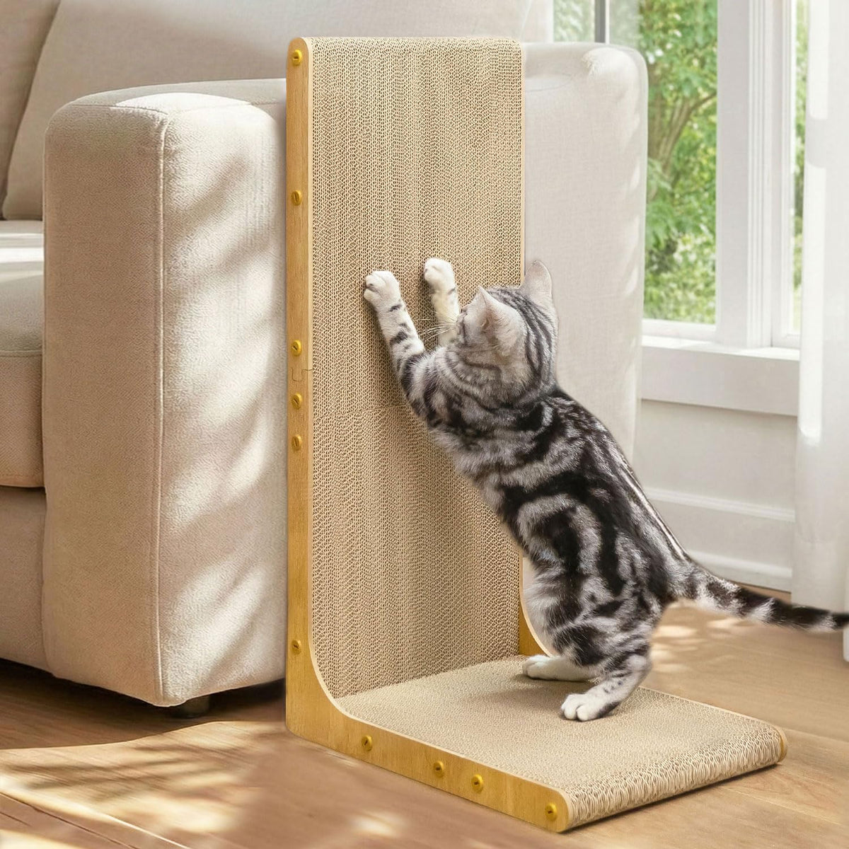 Conlun Cardboard Cat Scratcher, 23" L-Shaped Scratch Pad