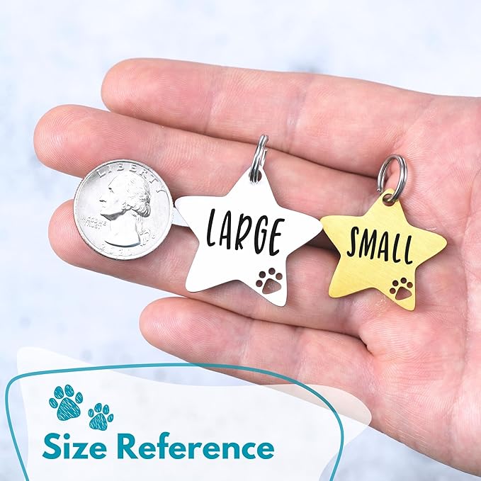 Ultra Joys Dog Tags Personalized for Pets - Hollow Paw Custom Pet ID Tag - Engraved Dog Tag for Small, Large Dogs - Small Star in Gold
