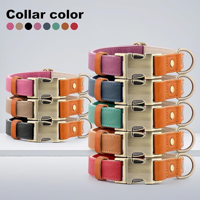 Plutus Pet Genuine Leather & Hemp Dog Collar – Adjustable Heavy Duty Pet Collar with Quick Release Metal Buckle, Soft & Stylish for Puppy and Small, Medium, Large Dogs (Pink, XS)