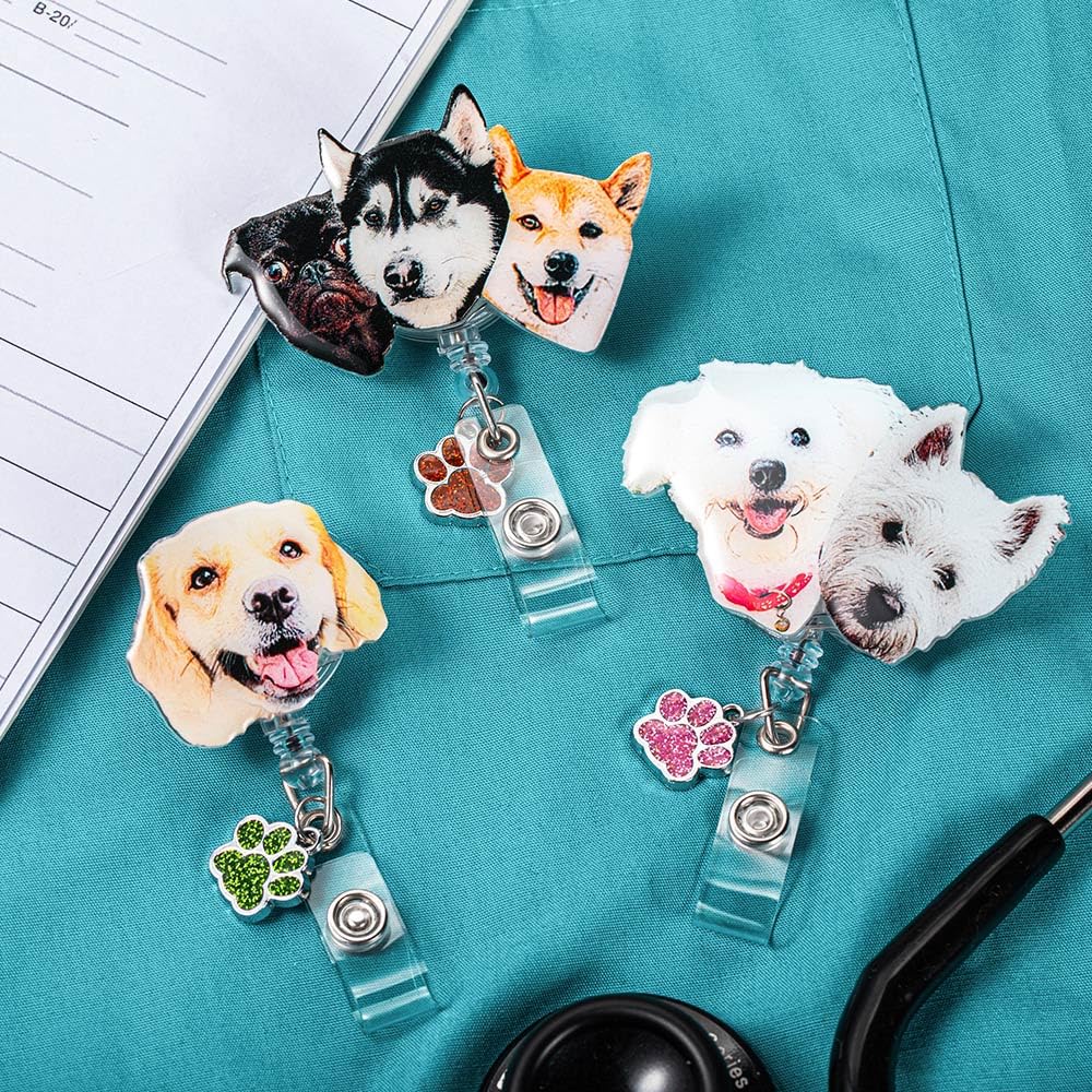 callie Personalized Pet Badge Reel - Custom Dog & Cat Photo, Cute ID Badge Holder Retractable with Alligator Clip & Paw Charm, Gifts for Dog Lover Nurse Vet Doctor（1 Pet）