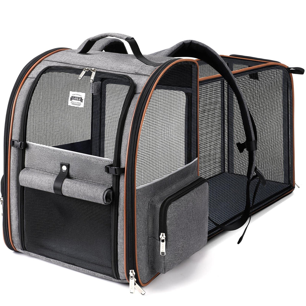 Lekebobor Extra Large Cat Backpack Carrier Expandable Pet Carrier Backpack for Small/Medium Dogs and Medium/Large Cats, Grey