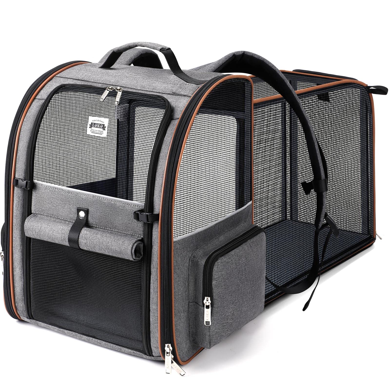 Lekebobor Extra Large Cat Backpack Carrier Expandable Pet Carrier Backpack for Small/Medium Dogs and Medium/Large Cats, Grey