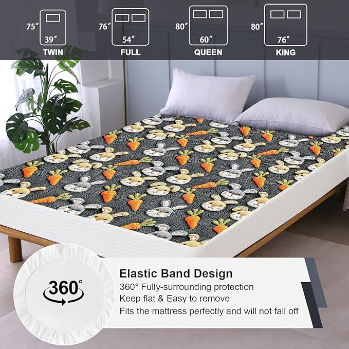 Twin Mattress Protector Waterproof, Fitted Sheet Style Breathable Mattress Cover with Deep Pocket Fits Up to 18'', Noiseless Bed Cover for Kids Adults Pets, Machine Washable (Gray-Carrot, Twin)