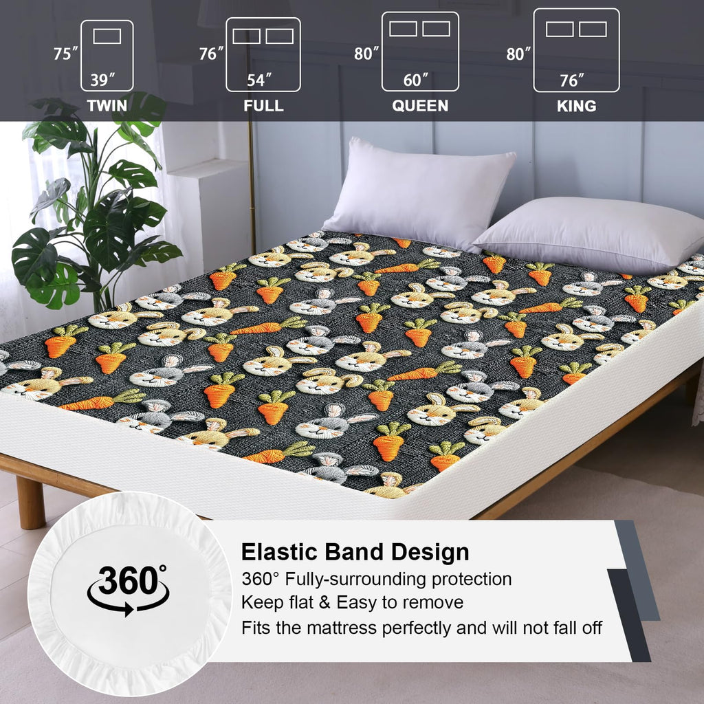 Twin Mattress Protector Waterproof, Fitted Sheet Style Breathable Mattress Cover with Deep Pocket Fits Up to 18'', Noiseless Bed Cover for Kids Adults Pets, Machine Washable (Gray-Carrot, Twin)
