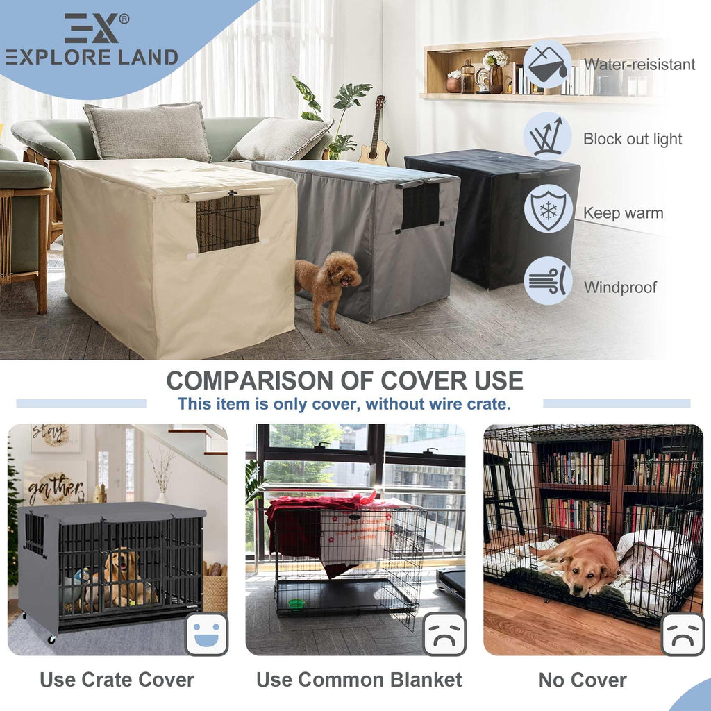 Explore Land Dog Crate Cover Heavy Duty Polyester Pet Kennel Sunshade Universal Fit for 36 inches Wire Cage (Grey)